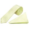 Plain Willow Green Satin Skinny Men Tie and Pocket Square Set