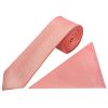 Plain Pink Textured Silk Skinny Men's Tie and Pocket Square Set