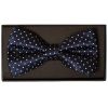 Navy Blue And White Polka Dot Mens Bow Tie and Pocket Square Set