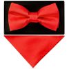 Handmade Bright Red Mens Bow Tie and Pocket Square Set