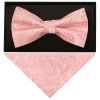 Light Pink Paisley Handmade Mens Bow Tie and Pocket Square Set