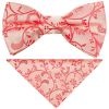 Pre Tied Coral Pink Floral Boys Bow Tie and Pocket Square Set