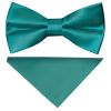 Pre Tied Teal Satin Boys Bow Tie and Pocket Square Set Age 4-7