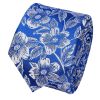 Mens Royal Blue Floral Silk Skinny Tie and Pocket Square