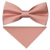 Pre Tied Dusty Rose Satin Silk Boys Bow Tie and Pocket Square Set