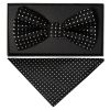 Hand Made Black And White Polka Dot Mens Bow Tie and Pocket Square Set