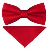 Pre Tied Scarlet Red Satin Boys Bow Tie and Pocket Square Set