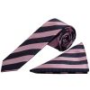 Navy and Lilac Striped Skinny Men's Tie and Pocket Square Set
