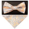 Peach and Blue Paisley Handmade Mens Bow Tie and Pocket Square Set