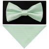 Plain Moss Green Satin Silk Mens Bow Tie and Pocket Square Set