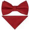 Pre Tied Red Wine Satin Boys Bow Tie and Pocket Square Set