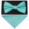 Plain Tiffany Blue Handmade Mens Bow Tie and Pocket Square Set