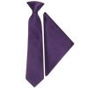 Pre Tied Purple Satin Boys Tie and Pocket Square Set Age 4-7