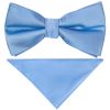 Pre Tied Plain Steel Blue Satin Boys Bow Tie and Pocket Square Set Age 8-11 
