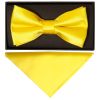 Plain Sunshine Yellow Handmade Mens Bow Tie and Pocket Square Set