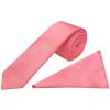 Plain Light Coral Pink Satin Skinny Boys Tie and Pocket Square Set
