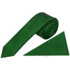 Green Silk Twill Skinny Mens Tie and Pocket Square Set