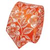 Mens Orange Floral Silk Skinny Tie