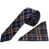 Blue and White Tartan Silk Skinny Boys Tie and Pocket Square Set