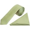 Plain Sage Green Satin Skinny Boys Tie and Pocket Square Set