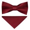 Pre Tied Maroon Satin Boys Bow Tie and Pocket Square Set Age 4-7