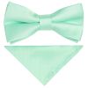 Pre Tied Mint Green Satin Boys Bow Tie and Pocket Square Set
