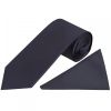 Plain Navy Blue Satin Classic Men's Tie and Pocket Square Set