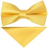 Pre Tied Yellow Gold Satin Boys Bow Tie and Pocket Square Set
