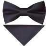 Pre Tied Navy Satin Boys Bow Tie and Pocket Square Set