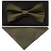 Plain Leaf Green Handmade Mens Bow Tie and Pocket Square Set