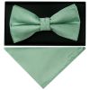 Plain Seagrass Handmade Mens Bow Tie and Pocket Square Set