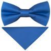 Pre Tied Electric Blue Boys Bow Tie and Pocket Square Set Age 4-7
