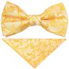 Pre Tied Bright Yellow Floral Boys Bow Tie and Pocket Square Set