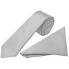 Plain Silver Satin Skinny Men's Tie and Pocket Square Set